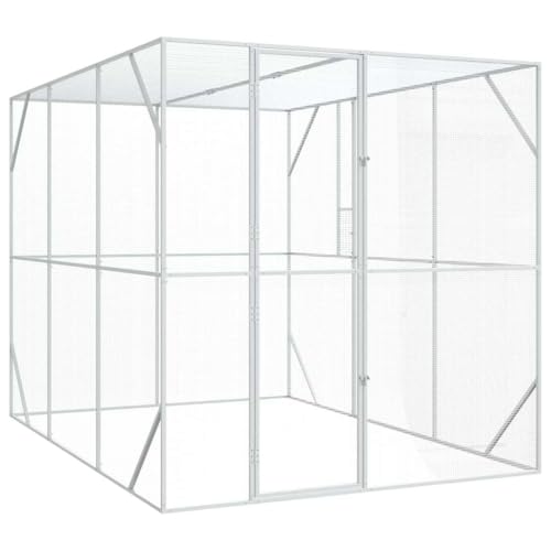 Mokuyary Vogelkäfig, Anthrazit, 210 x 304 x 213 cm, verzinkter Stahl, für den Außenbereich, Käfig für Vögel, Kanarienvögel, Finken, Wellensittiche, untrennbar