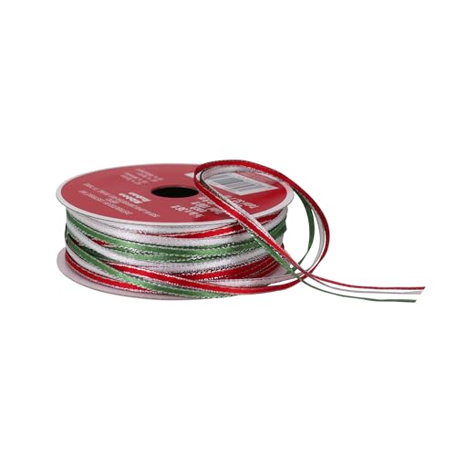 1/8" x 36ft. Green, Red & White Satin Trim Ribbon