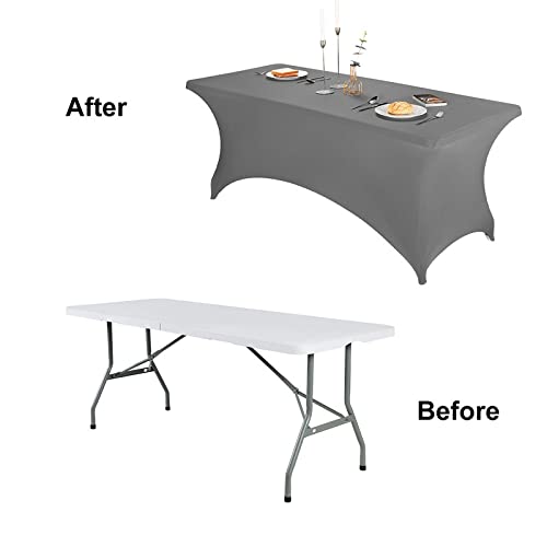 Image of FORLIFE Spandex Table Covers,Fitted Tablecloth for Rectangular Tables, Stretch Patio Table Covers, Universal Spandex Table Cover for Wedding, Banquet, Party (6ft, Gray)