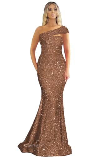 Image of One Shoulder Sequin Prom Dresses Long Sparkly Mermaid Evening Gowns for Women Bodycon Formal Dresses 2025