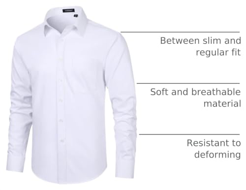 Image of HISDERN Mens Business Dress Shirts Long Sleeve Casual Button Down Shirt Formal Inner Collar Contrast Shirt for Men Wedding