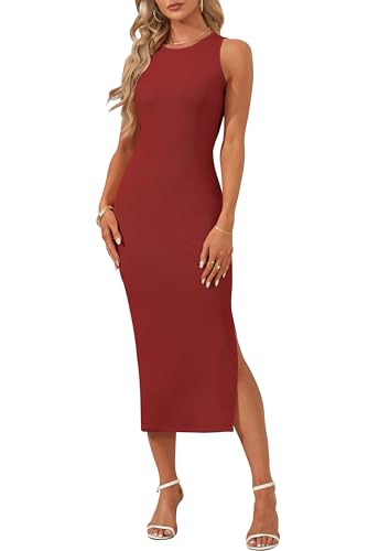 Image of AUSELILY Summer Bodycon Dresses for Women Knit Sleeveless Dress Midi Dress | Sleeveless design suits occasions, Formal dress for cocktail hours, Style with boots and a bag