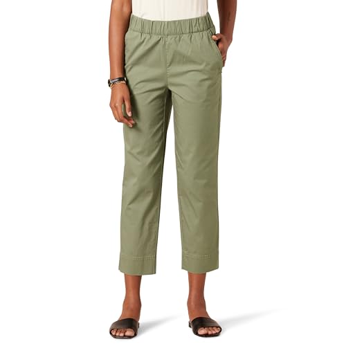 Amazon Essentials Pantalón Tobillero y Holgado de Talle Alto sin Cierre y de Algodón Elástico Mujer, Verde Oliva Claro, XS
