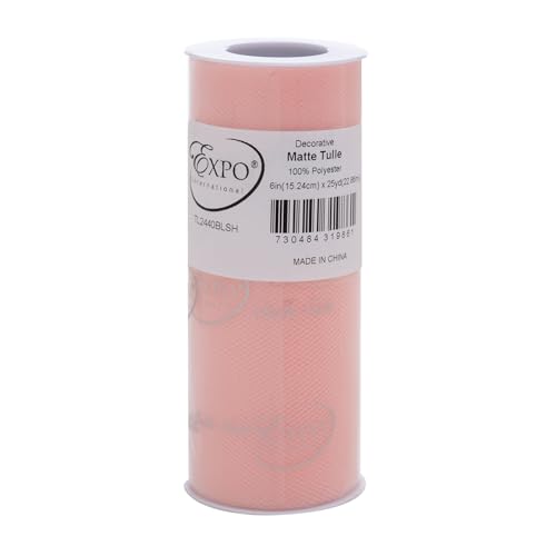 Image of Expo International Decorative Matte Tulle, Roll /Spool of 6 Inch x 25 Yards (Pack of 1), Polyester-Made Tulle Fabric, Matte Finish, Lightweight, Versatile, Washable, Easy-to-Use, Blush Pink
