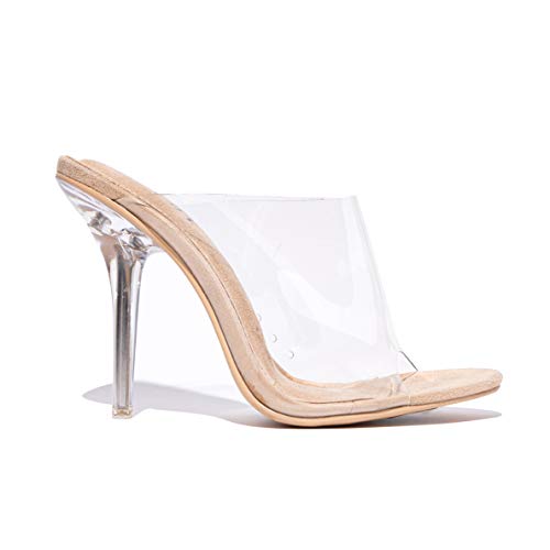 REVOL Allure Women's Dressy Peep Toe Clear Transparent Strap Slip On Clear Heels2