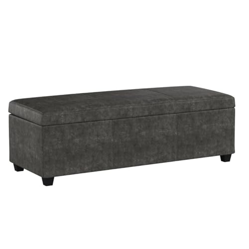 Image of BELLEZE Faux Leather Storage Ottoman, Flipped Top Bench with Safety Hinge, 47 Inch Extra Long End of Bed Foot Rest for Living Room Entryway, 300lbs Capacity - Rustic Gray