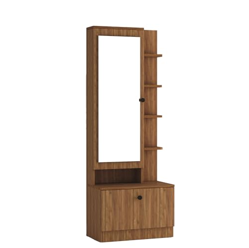Image of DesignFit Engineered Wood Dressing Table with Mirror and Storage,Vanity Table with Closed and Open Storage for Bedroom, Home & Living Room (Walnut)