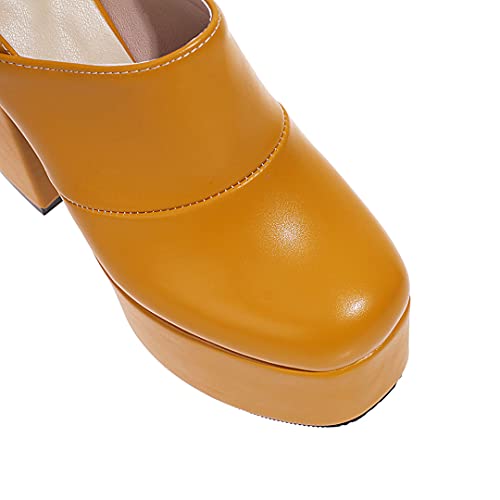 THESHY Women's Platform Chunky High Heel Pumps Round Toe Buckle Up Wedge Fashion Pumps Shoes for Women4