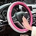 New Diamond Leather Steering Wheel Cover with Bling Bling Crystal Rhinestones, Universal Fit 15 Inch Anti-Slip Wheel Protector for Women Girls,Rose Red