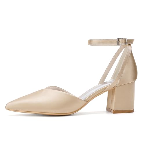 Women's Lace-Up Dress Heels Satin Formal Shoes w/ 6cm Stable Block Heel Comfort Fit Cushioned Sole for Special Occasions3