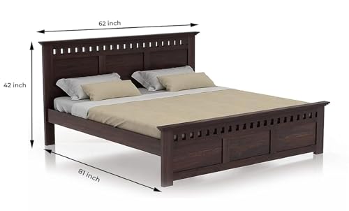 Image of STRATA FURNITURE Sheesham Wood Queen Size Bed Without Storage | Wooden Double Bed Cot Bed Furniture for Bedroom Living Room Home (Walnut Finish)