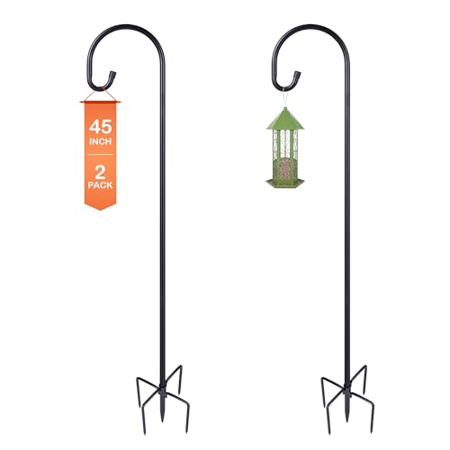 Image of Ottsuls Bird Feeder Pole, 45 INCH Heavy Duty Shepherds Hooks for Outdoor with 5 Prong Base, Adjustable Stand Hanger for Garden Plant, Hummingbird Feeder, Lantern, Hanging Wedding Decor (2 Pack)
