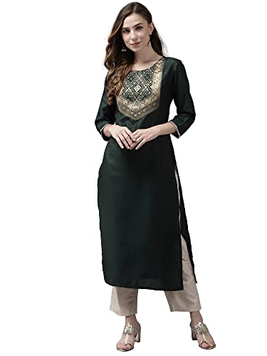 Image of INDO ERA Women's Yoke Design Polyester Calf Length Straight Kurta(KT9GN3646)