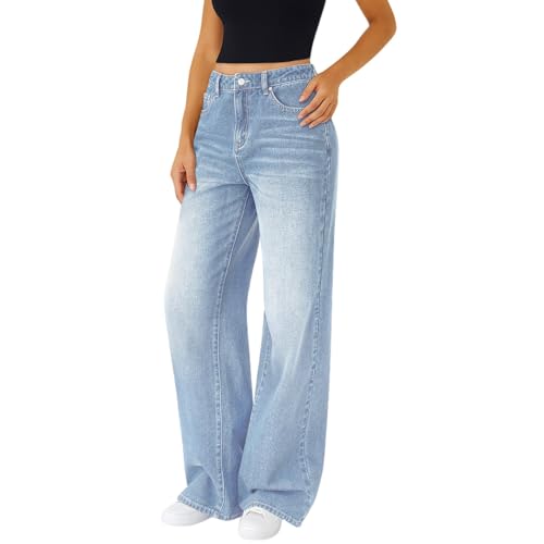 Straight Leg Jeans for Women Baggy High Waisted Mom Trouser Jeans with Pockets Casual Loose Comfy Lounge Denim Pants2