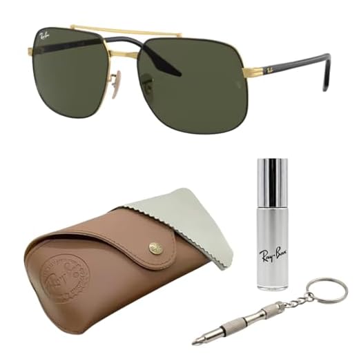 Ray-Ban RB3699 Óculos de sol quadrados para homens e mulheres com kit de óculos - Óculos de sol clássicos atemporais, Armação preta polida em ouro | Lente verde, 59mm
