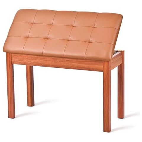ZHRUNS Duet Piano Bench Wooden Keyboard Bench with Storage Compartment, 29''Piano Chair Seat with Padded Cushion, Long Piano Stool Brown Cover