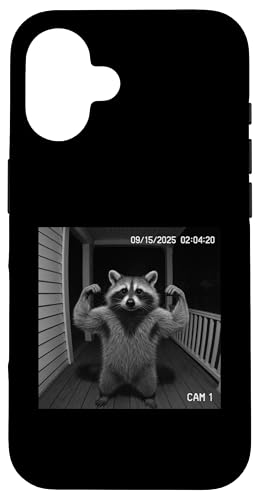 Funny Raccoon Flexing On Security Camera スマホケース iPhone 16 用