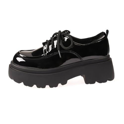 Mocasines cómodos de Primavera para Mujer con Plataforma, Cordones y diseño clásico: Zapatos Casuales sin Cordones para una Comodidad Durante Todo el día en Color Negro,Bright-40