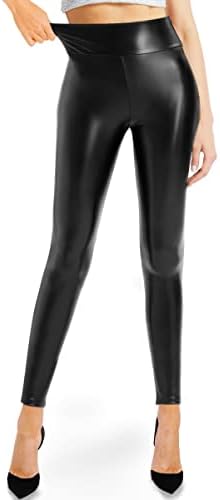 BVTOEWY Faux Leather Leggings for Women, High Waisted Stretch Leather Pants Tights Tummy Control(Black,XL)