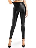 BVTOEWY Faux Leather Leggings for Women, High Waisted Stretch Leather Pants Tights Tummy Control(Bla