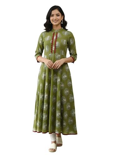 Image of Yash Gallery Women's Cotton Relaxed Fit Anarkali Kurta