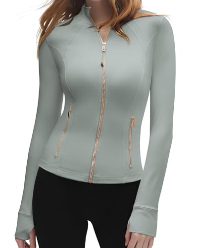 Image of SUUKSESS Women Golden Full Zip Up Workout Cropped Jackets Lightweight Athletic Yoga Tops