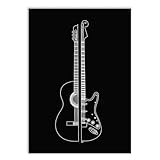 Placa Decorativa Guitarra E Violão Ilustração Preta Minimalista Musica Rock Decoração Poster Quarto Sala