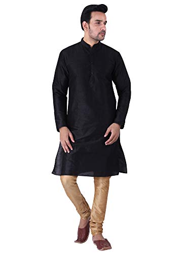 Image of HUZUR Men's Silk Solid Straight Long Kurta Pyjama Set| Ethnic Wear