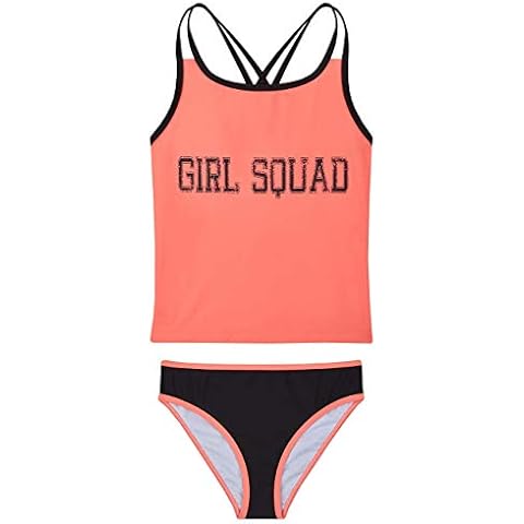 Red Melon Girls Squad Coral & Black 2 Piece Swimming Tankini Set 13 Cover