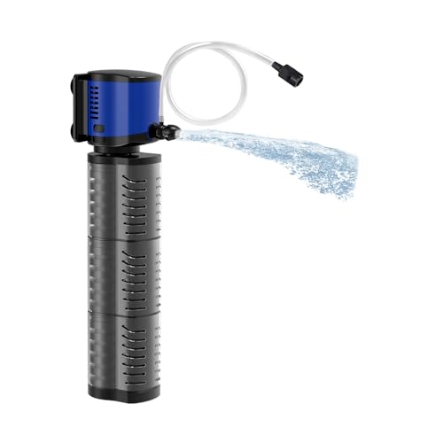Tararium 4-in-1 Tauchpumpe Aquarium Filter 260GPH (1000L/h) für 100-300 Liter - Leise Innenfilter für Süßwasser/Meerwasser, Schildkrötenbecken & Teiche mit Trockenlaufschutz