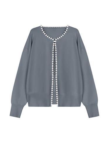 Image of Saodimallsu Womens Fall Open Front Cardigan Sweaters Pearl Long Sleeve Knit Tops Crewneck Dressy Casual Sweater Jacket