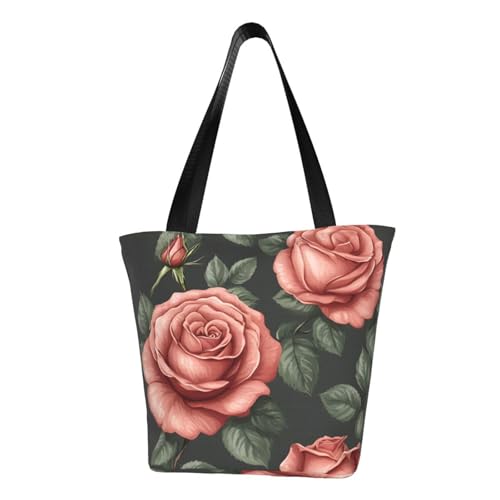 Rustic Rose Flower Print Lightweight Shoulder Bag Summer Outings Tote Bags Travel Hiking Work Casual Use