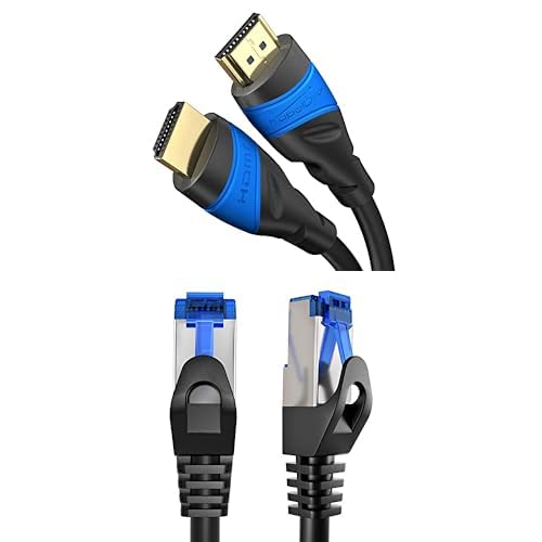 KabelDirekt - HDMI Kabel 8K/4K – 12,5m – 8K@60Hz, unterstützt alle HDMI Geräte wie PS5, Xbox, Switch + Ethernet Kabel – 15m – Netzwerk, Patch & Internet Kabel, F/UTP, Cat 6 für 1Gbit/s