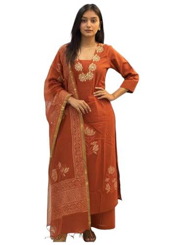 Image of ANNI Designer Women's Rayon Viscose Straight fit Printed Embroidered Kurta with Pant & Dupatta | Ethnic Kurta Set for Women | Daily, Office & Festive Traditional