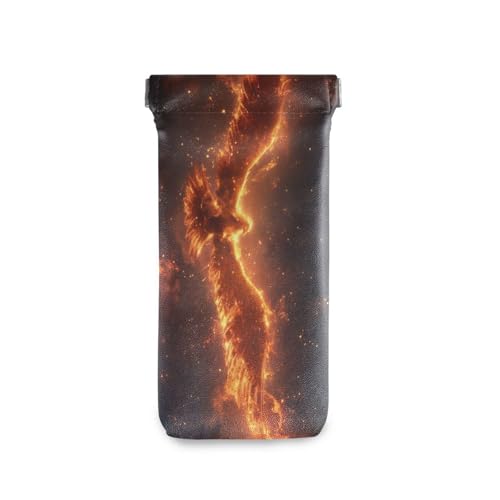FLildon Fire Phoenix Eyeglasses Pouch Squeeze Top Sunglasses Case Soft PU Leather Eyeglass Bag for Men Women