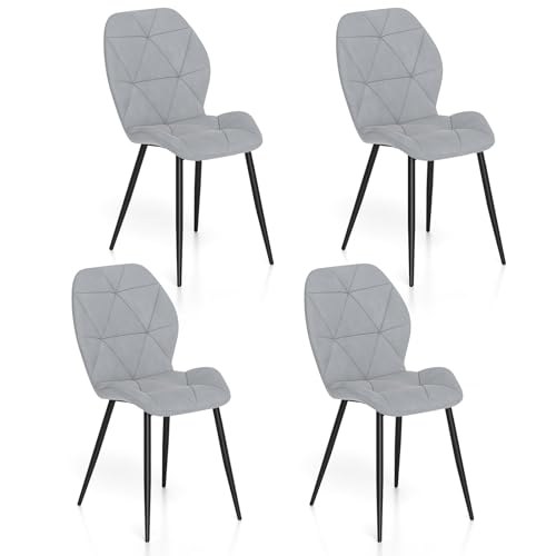 COSTWAY Dining Chair Set of 4, Upholstered Kitchen Chairs with Ergonomic Backrest, Curved Seat, Metal Legs & Non-slip Foot Pads, Modern Armless Accent Side Chair for Living Dining Room Restaurant