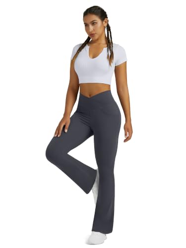 Image of Flare Leggings for Women with Pockets 2pack High Waisted Crossover Flare Leggings Bootcut Yoga Pants