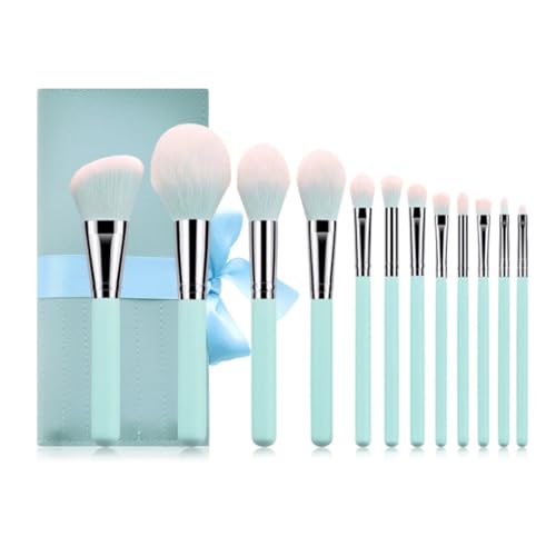 Juego completo de 12 brochas de maquillaje bicolor azul y blanco
