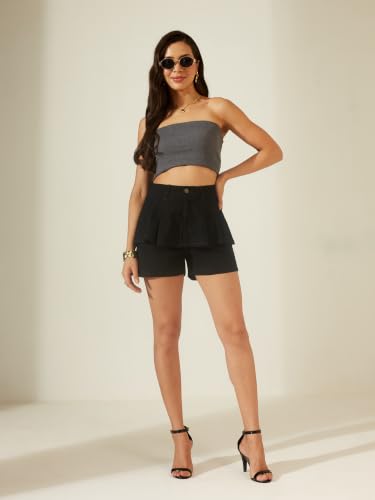 Image of Miss Chase Women's White Regular High Rise Clean Look Regular Stretchable Denim Shorts
