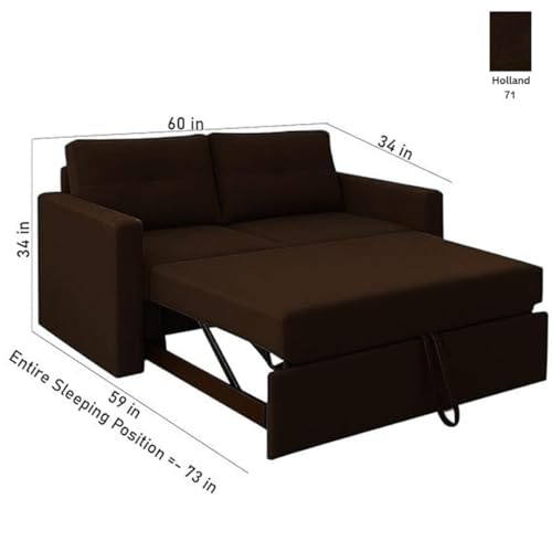 Image of FURNY Soria 2 Seater Pull-Out Premium Fabric Velvet Sofa Cum Bed Sofa Set for Living Room (Dark Brown) Premium Finish | Ideal for Living Rooms, Bedrooms