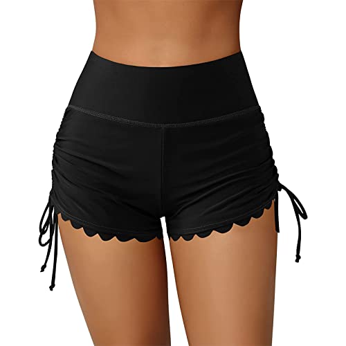 Qianderer Women's Plus Size High Waist Bikini Bottoms Tummy Control Tankini Bottoms Swimsuit Bikini Swimwear Swim Shorts Briefs (Ca Black, M)