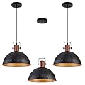 ALAISLYC 12 Inch Black Pendant Lights Hammered Matte Pendant Lights for Kitchen Island Industrial Farmhouse Adjustable Height Dome Hanging Light Fixtures for Barn, Dining Room 3 Packs