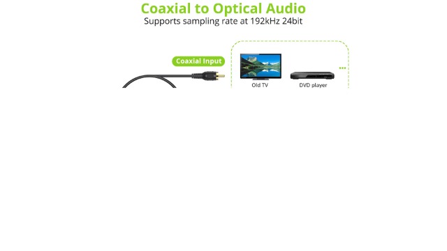 Image of LiNKFOR 192kHz Coaxial to Optical Converter 6.6FT Coaxial to Optical SPDIF Toslink Converter with Built-in 3.3FT Toslink and 3.3FT Cable for Older TV DVD Soundbar Amplifier