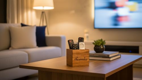 Support de télécommande en bois pour canapé inclinable et salon ordonné