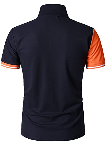 HOOD CREW Man’s Fashion Polo Shirts Short Sleeves Collared T-Shirts Color Block Sports Golf Polos