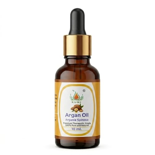 Image of KUNJ Argan Oil 10ml | 100% Pure & Natural Cold Pressed Moroccan Argan Oil | Undiluted Oil for Hair Nourishment, Skin Hydration, Face Care & DIY Beauty Use