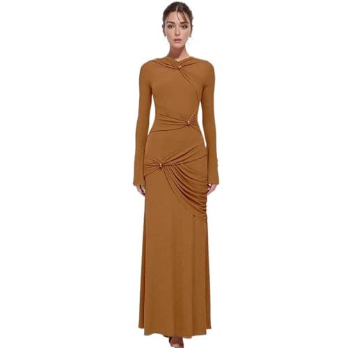 CHONG FENG XIA Women's Dress Black Spring Autumn Slim Fit Slimming Long Sleeve Pleated Gown Dresses for Women3