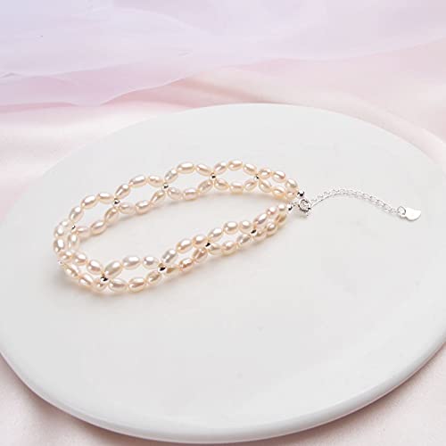 Pulsera De Plata De Ley 925 con Perlas Naturales para Mujer, Joyería Hecha A Mano con Perlas De Agua Dulce De 3-4mm