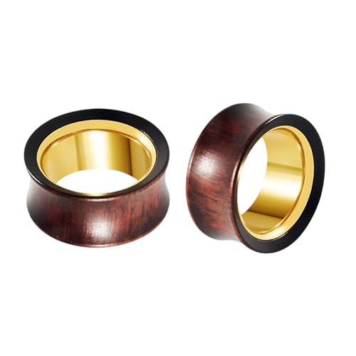 Ear Gauge Expander 00G-7/8 inch, 2PCS Stainless Steel Tunnels for Ears 8mm-22mm Hollow Bicolor Wooden Earrings for Women Body Piercings Jewelry