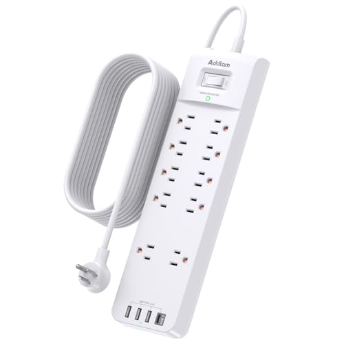 Addtam 12FT Surge Protector with 10 Outlets & 4 USB, 2700J